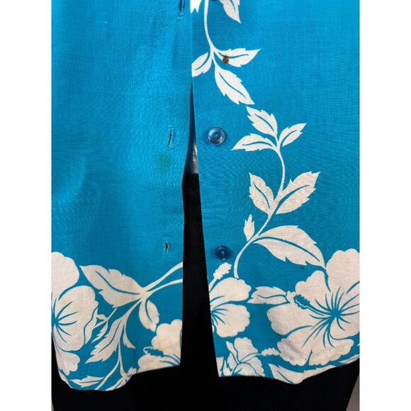 Hilo Hattie Womens Hawaiian Floral Button-Up Shirt Medium Teal & White 100% Cott - Picture 7 of 16